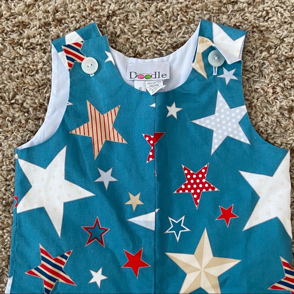 Lolly Dolly Doodle 12 Months USA Patriotic Romper July 4th Outfit Overalls - Picture 7 of 9